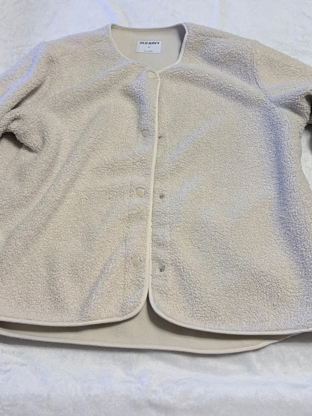 Old Navy Cream Round-Neck Teddy Snap Jacket